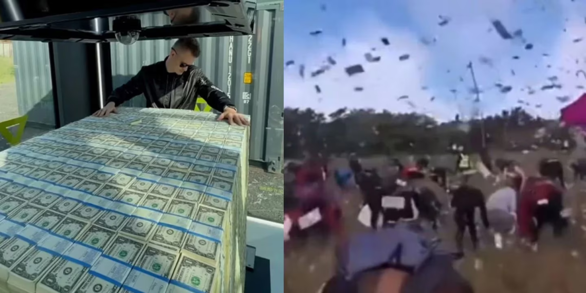 Tiró un millón de dólares desde un helicóptero y la gente se desesperó por agarrarlos