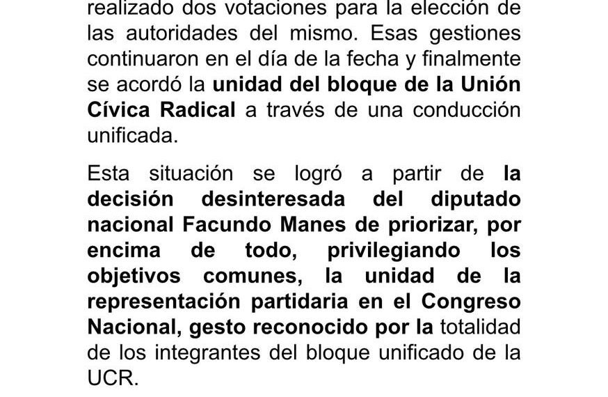 La UCR tendrá un bloque único en diputados