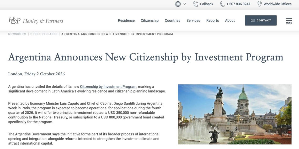 Un estudio británico con turbios antecedentes está detrás de la venta de ciudadanía argentina por US$350.000